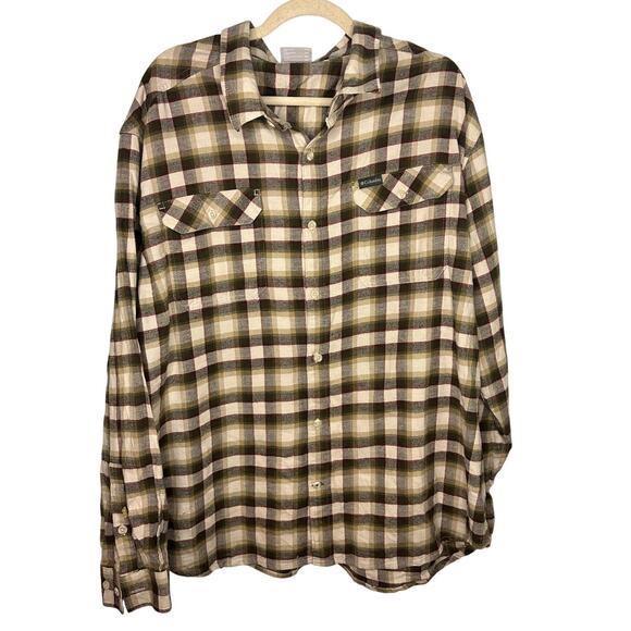 Columbia Plaid Button Up Flannel Shirt Men's XXL Big Brown Neutral Regular Fit - Picture 1 of 6